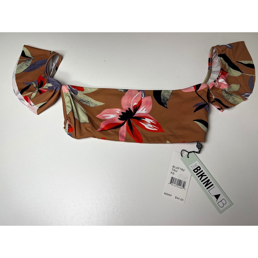 The Bikini Lab Taupe Floral‎ Off The Shoulder Bikini Top XS NWT